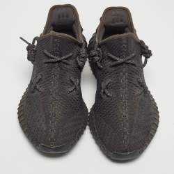 Pre Owned Yeezy x Adidas Black Knit Fabric Boost 350 V2 Black Non Reflective Sneakers Size 42 2/3