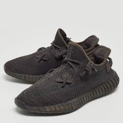 Pre Owned Yeezy x Adidas Black Knit Fabric Boost 350 V2 Black Non Reflective Sneakers Size 42 2/3