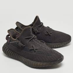 Pre Owned Yeezy x Adidas Black Knit Fabric Boost 350 V2 Black Non Reflective Sneakers Size 42 2/3