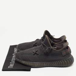 Pre Owned Yeezy x Adidas Black Knit Fabric Boost 350 V2 Black Non Reflective Sneakers Size 42 2/3