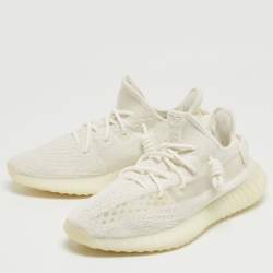 Pre Owned Yeezy x Adidas White Knit Fabric Boost 350 V2 Bone Sneakers Size 44