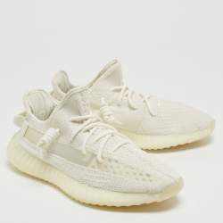 Pre Owned Yeezy x Adidas White Knit Fabric Boost 350 V2 Bone Sneakers Size 44