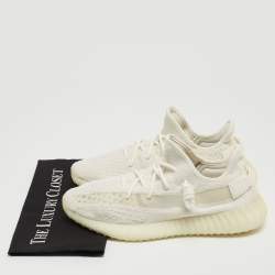 Pre Owned Yeezy x Adidas White Knit Fabric Boost 350 V2 Bone Sneakers Size 44