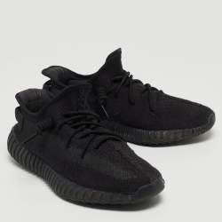 Pre Owned Yeezy x Adidas Black Knit Fabric Boost 350 V2 Onyx Sneakers Size 44