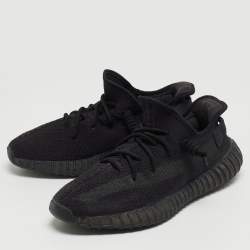 Pre Owned Yeezy x Adidas Black Knit Fabric Boost 350 V2 Onyx Sneakers Size 44