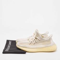 Pre Owned Yeezy adidas Cream/White Knit Fabric 350 V2 Natural Sneakers 39 1/3
