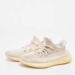 Pre Owned Yeezy adidas Cream/White Knit Fabric 350 V2 Natural Sneakers 39 1/3