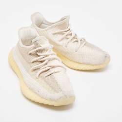Pre Owned Yeezy adidas Cream/White Knit Fabric 350 V2 Natural Sneakers 39 1/3