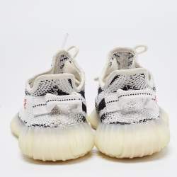 Pre Owned Adidas x Yeezy White/Black Knit Fabric Boost 350 V2 'Zebra' Sneakers Size 37 1/3