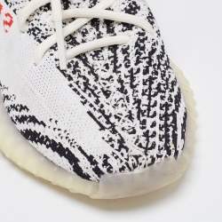 Pre Owned Adidas x Yeezy White/Black Knit Fabric Boost 350 V2 'Zebra' Sneakers Size 37 1/3