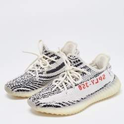 Pre Owned Adidas x Yeezy White/Black Knit Fabric Boost 350 V2 'Zebra' Sneakers Size 37 1/3
