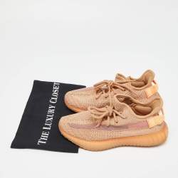 Pre Owned Yeezy x Adidas Orange Knit Fabric Boost 350 V2 Clay Sneakers Size 36 2/3