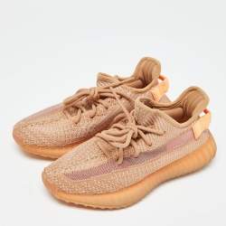 Pre Owned Yeezy x Adidas Orange Knit Fabric Boost 350 V2 Clay Sneakers Size 36 2/3