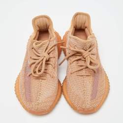 Pre Owned Yeezy x Adidas Orange Knit Fabric Boost 350 V2 Clay Sneakers Size 36 2/3