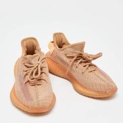 Pre Owned Yeezy x Adidas Orange Knit Fabric Boost 350 V2 Clay Sneakers Size 36 2/3