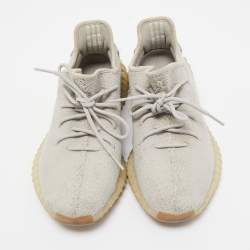 Pre Owned Yeezy x Adidas Grey Knit Fabric Boost 350 V2 Sesame Sneakers Size 44 2/3