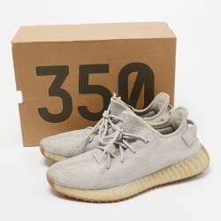 Pre Owned Yeezy x Adidas Grey Knit Fabric Boost 350 V2 Sesame Sneakers Size 44 2/3
