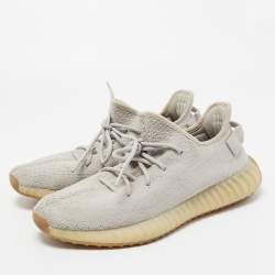 Pre Owned Yeezy x Adidas Grey Knit Fabric Boost 350 V2 Sesame Sneakers Size 44 2/3