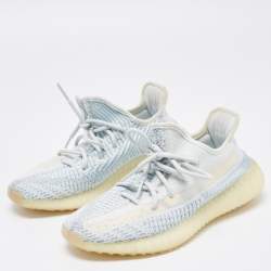 Pre Owned Yeezy x Adidas Two Tone Knit Fabric Boost 350 V2 Cloud White Non Reflective Sneakers Size 40