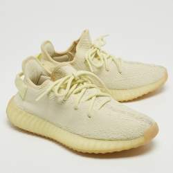 Pre Owned Yeezy x Adidas Light Yellow Knit Fabric Boost 350 V2 Butter Sneakers Size 39 1/3