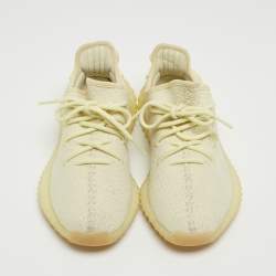 Pre Owned Yeezy x Adidas Light Yellow Knit Fabric Boost 350 V2 Butter Sneakers Size 39 1/3