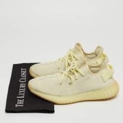 Pre Owned Yeezy x Adidas Light Yellow Knit Fabric Boost 350 V2 Butter Sneakers Size 39 1/3