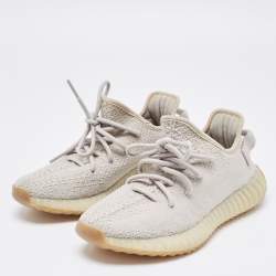 Pre Owned Yeezy x Adidas Grey Knit Fabric Boost 350 V2 Sesame Sneakers Size 37 1/3