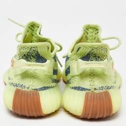 Pre Owned Yeezy x Adidas Neon Green Knit Fabric Semi Frozen Boost 350 V2 Sneakers Size 43 1/3