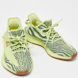 Pre Owned Yeezy x Adidas Neon Green Knit Fabric Semi Frozen Boost 350 V2 Sneakers Size 43 1/3
