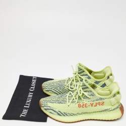 Pre Owned Yeezy x Adidas Neon Green Knit Fabric Semi Frozen Boost 350 V2 Sneakers Size 43 1/3
