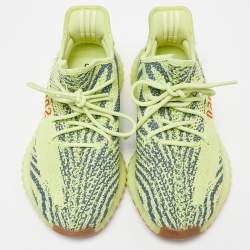 Pre Owned Yeezy x Adidas Neon Green Knit Fabric Semi Frozen Boost 350 V2 Sneakers Size 43 1/3