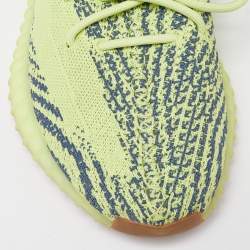 Pre Owned Yeezy x Adidas Neon Green Knit Fabric Semi Frozen Boost 350 V2 Sneakers Size 43 1/3