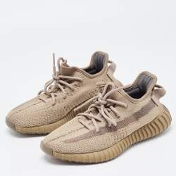 Pre Owned Yeezy x Adidas Brown Knit Fabric Boost 350 V2 Earth Sneakers Size 38
