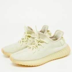 Pre Owned Yeezy x Adidas Yellow Knit Fabric Boost 350 V2 Butter Sneakers Size 38 2/3