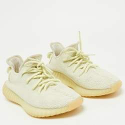 Pre Owned Yeezy x Adidas Yellow Knit Fabric Boost 350 V2 Butter Sneakers Size 38 2/3