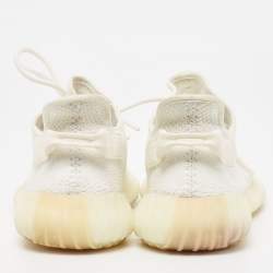 Pre Owned Yeezy x Adidas White Knit Fabric Boost 350 V2 Cream Sneakers Size 43 1/3