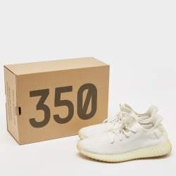 Pre Owned Yeezy x Adidas White Knit Fabric Boost 350 V2 Cream Sneakers Size 43 1/3
