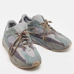 Pre Owned Yeezy x Adidas Blue/Grey Suede and Mesh Boost 700 Teal Blue Sneakers Size 44