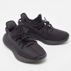 Pre Owned Yeezy x Adidas Black Knit Fabric Boost 350 V2 Onyx Sneakers Size 43 1/3