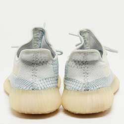 Pre Owned Yeezy x Adidas Blue/White Knit Fabric Boost 350 V2 Cloud White Non Reflective Sneakers Size 45 1/3