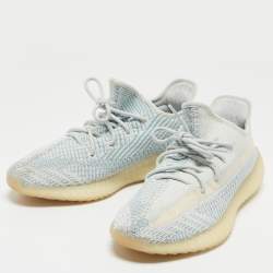 Pre Owned Yeezy x Adidas Blue/White Knit Fabric Boost 350 V2 Cloud White Non Reflective Sneakers Size 45 1/3