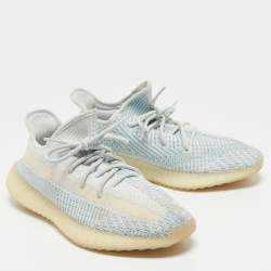 Pre Owned Yeezy x Adidas Blue/White Knit Fabric Boost 350 V2 Cloud White Non Reflective Sneakers Size 45 1/3