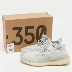 Pre Owned Yeezy x Adidas Blue/White Knit Fabric Boost 350 V2 Cloud White Non Reflective Sneakers Size 45 1/3