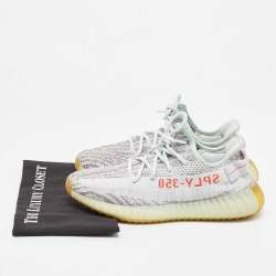 Pre Owned Yeezy x Adidas Grey/Blue Knit Fabric Boost 350 V2 Blue Tint Sneakers Size 42