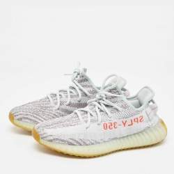 Pre Owned Yeezy x Adidas Grey/Blue Knit Fabric Boost 350 V2 Blue Tint Sneakers Size 42