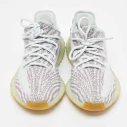 Pre Owned Yeezy x Adidas Grey/Blue Knit Fabric Boost 350 V2 Blue Tint Sneakers Size 42