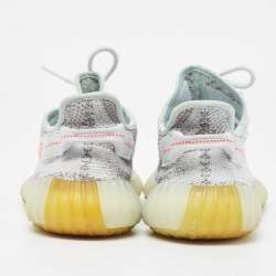 Pre Owned Yeezy x Adidas Grey/Blue Knit Fabric Boost 350 V2 Blue Tint Sneakers Size 42