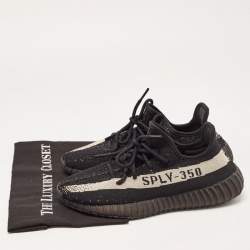 Pre Owned Yeezy x Adidas Black Boost Knit Fabric 350 V2 Core Black White Sneakers Size 41 1/3
