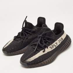 Pre Owned Yeezy x Adidas Black Boost Knit Fabric 350 V2 Core Black White Sneakers Size 41 1/3