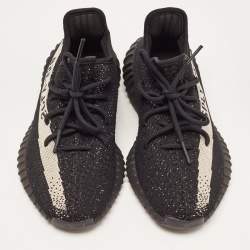 Pre Owned Yeezy x Adidas Black Boost Knit Fabric 350 V2 Core Black White Sneakers Size 41 1/3